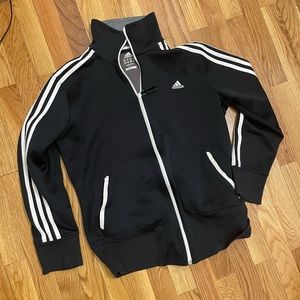 Adidas Track Jacket Womens Large Full Zip Black Activewear 3 Stripes Size L